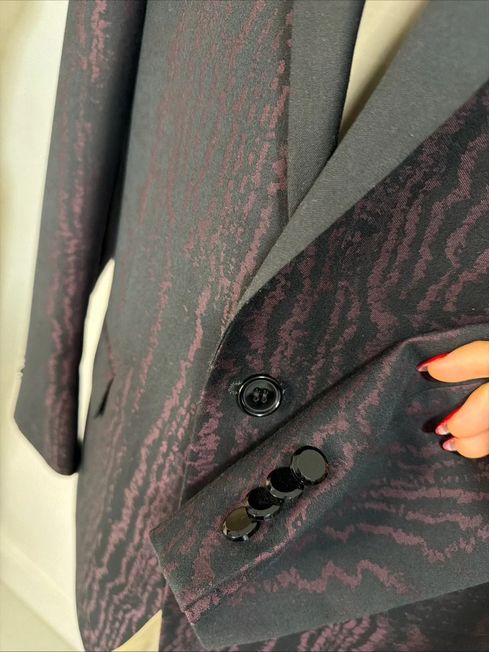 Sean John Mens Exotic Print Tuxedo Suit Jacket Black Purple 40 Regular